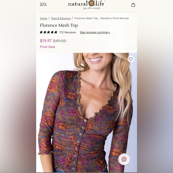 NATURAL LIFE Floral Ruched Blouse - Brown, Pink, Blue - Picture 5 of 8